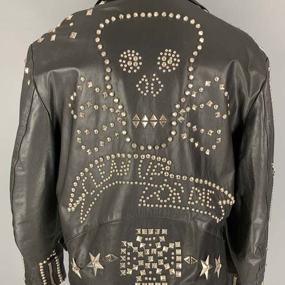 KATHARINE HAMNETT Winter 1990 Black Studded Leather Clean Up Or Die Biker Jacket - Picture 6 of 10
